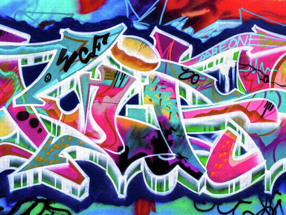 Graffiti Art Jigsaw Puzzle featuring the photograph Urban Graffiti Art Abstract 1, North 11th Street, San Jose 1990 by Kathy Anselmo