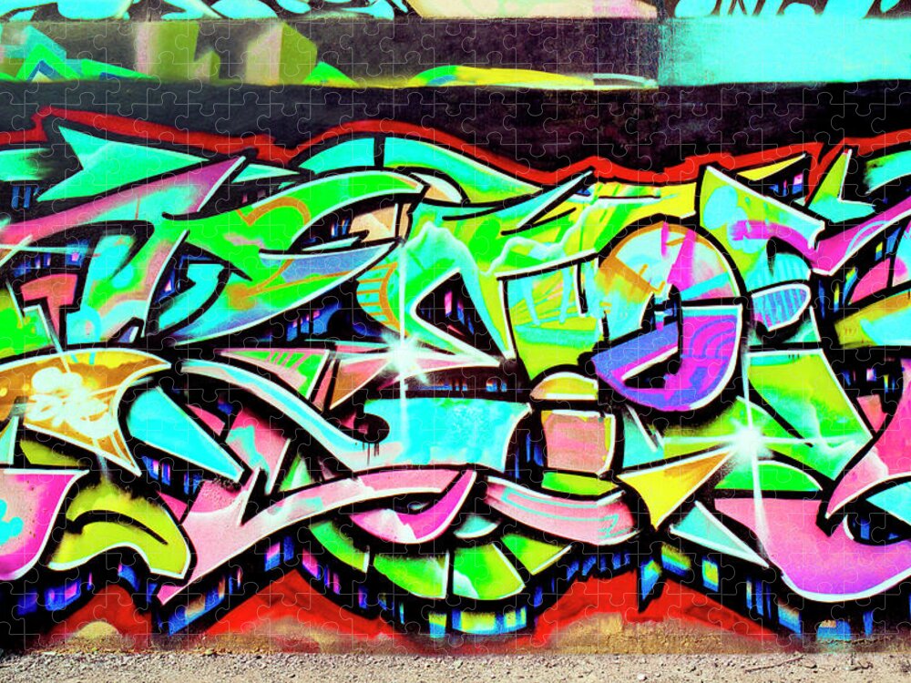 Graffiti Art Jigsaw Puzzle featuring the photograph Urban Graffiti Art Abstract 3, North 11th Street, San Jose 1990 by Kathy Anselmo