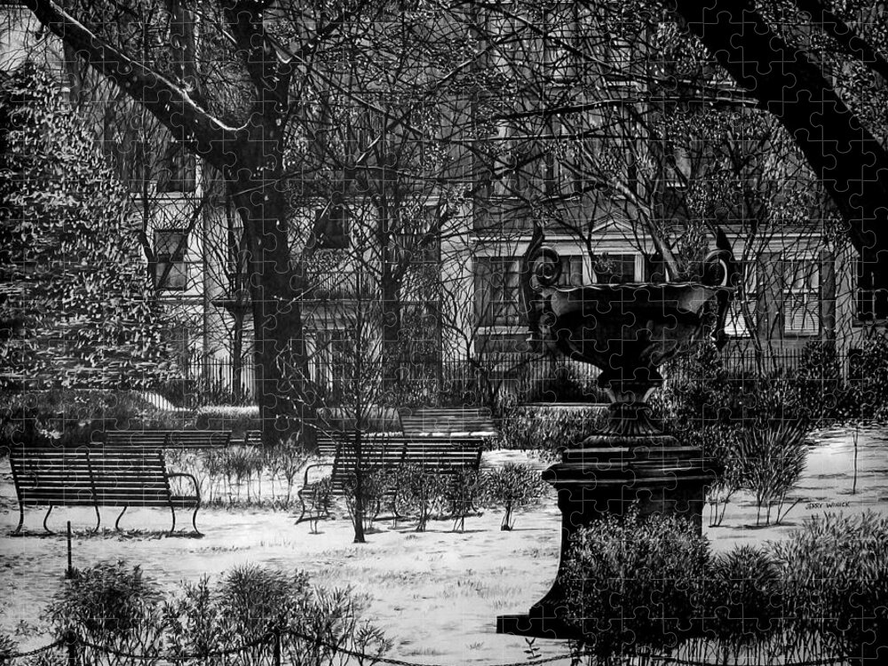 Gramercy Jigsaw Puzzle featuring the drawing Gramercy Park by Jerry Winick