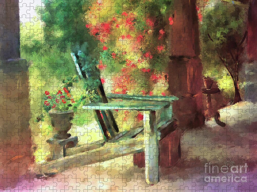 Porch Jigsaw Puzzle featuring the digital art Gramma's Front Porch by Lois Bryan