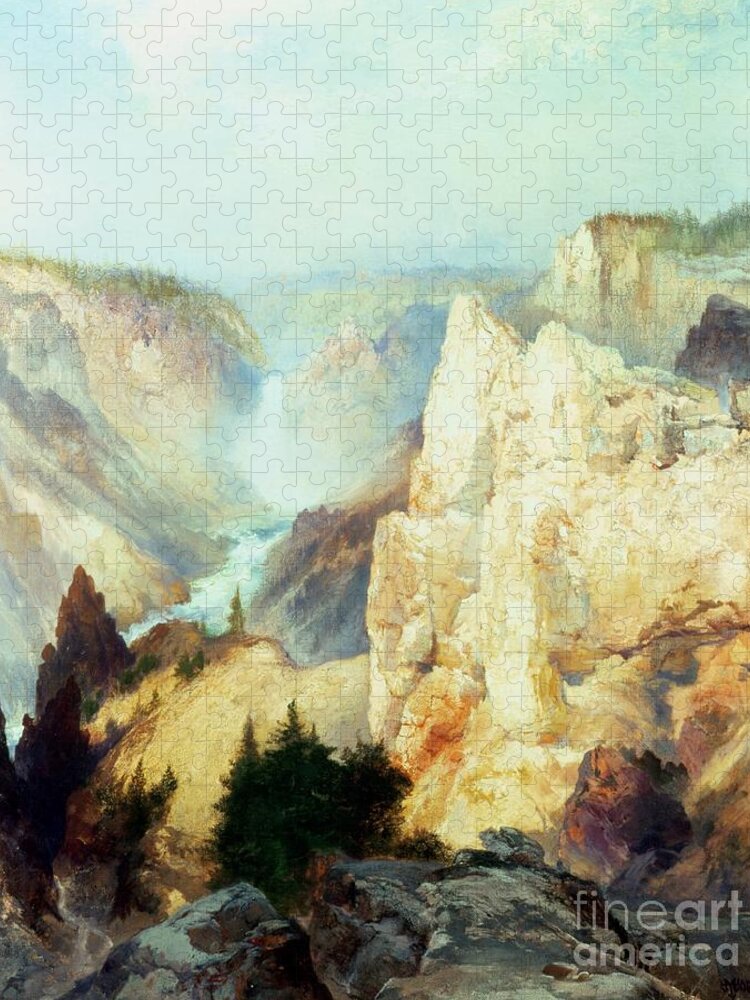 Grand Canyon Of The Yellowstone Park Oil On Canvas By Thomas Moran Jigsaw Puzzle featuring the painting Grand Canyon of the Yellowstone Park by Thomas Moran