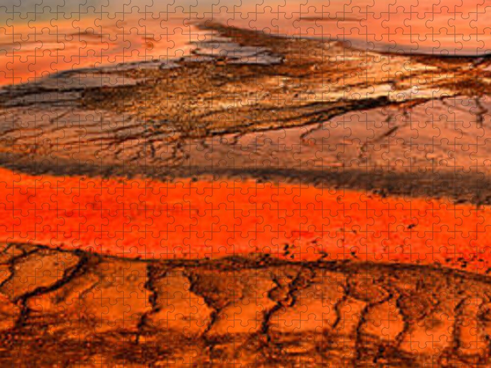 Grand Prismatic Jigsaw Puzzle featuring the photograph Grand Prismatic Bacterial Mat Panorama by Adam Jewell
