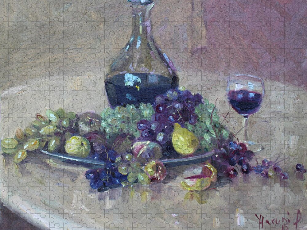 Grape Jigsaw Puzzle featuring the painting Grape and Wine by Ylli Haruni