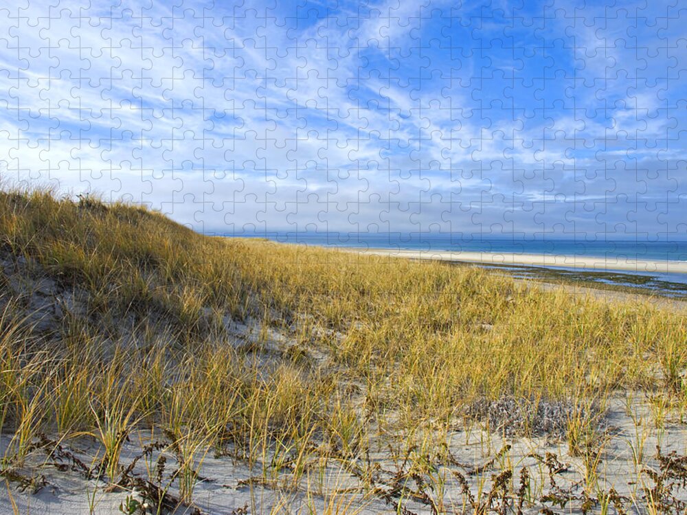 Dunes Jigsaw Puzzle featuring the photograph Grassy Sand Dunes Overlooking the Beach by Charles Harden