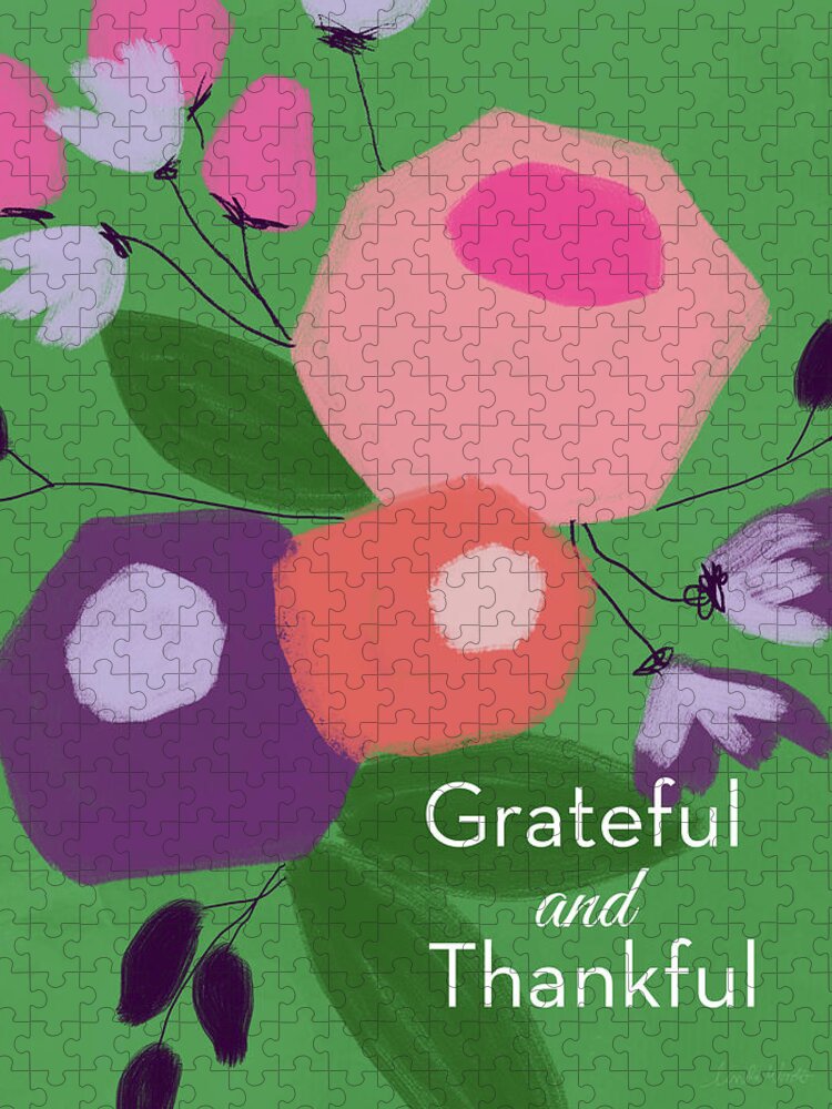 Gratitude Jigsaw Puzzle featuring the mixed media Grateful and Thankful Flowers 1- Art by Linda Woods by Linda Woods