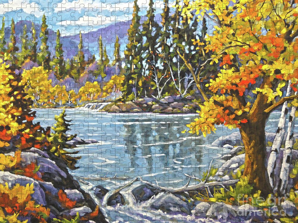 Charlevoix Landscape Scene Jigsaw Puzzle featuring the painting Great Canadian Lake - Large Original Oil Painting by Richard T Pranke