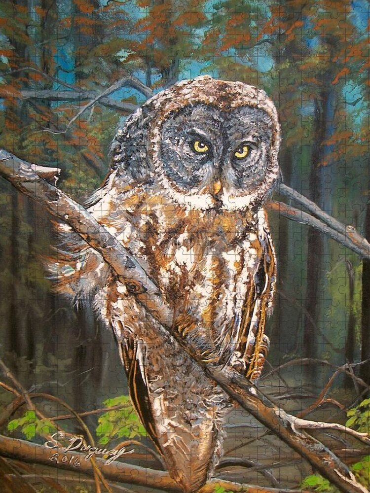 Tags Jigsaw Puzzle featuring the painting Great Grey Owl 2 by Sharon Duguay
