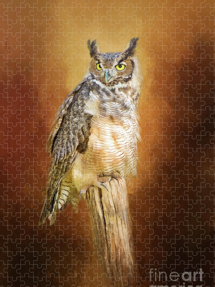 Owl Jigsaw Puzzle featuring the photograph Great Horned Owl In Autumn by Sharon McConnell
