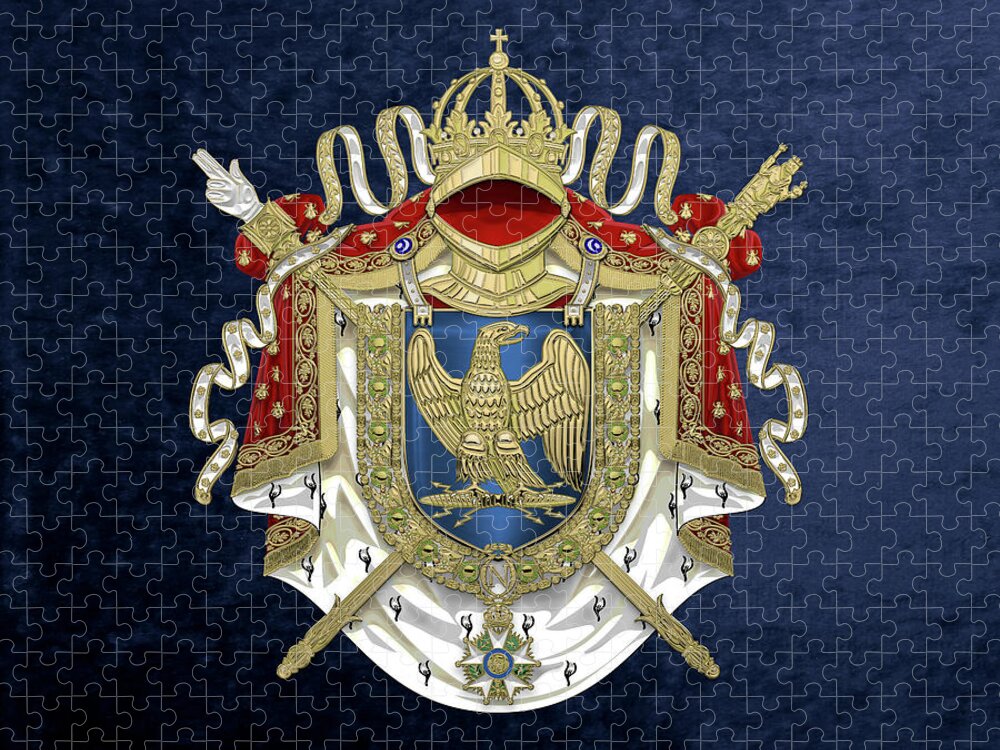 'napoleon Bonaparte' Collection By Serge Averbukh Jigsaw Puzzle featuring the digital art Greater Coat of Arms of the First French Empire over Blue Velvet by Serge Averbukh