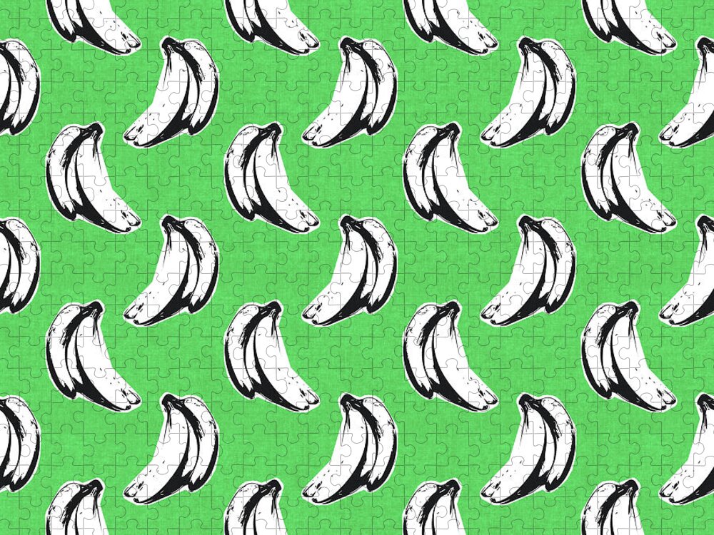 Bananas Jigsaw Puzzle featuring the digital art Green Bananas- Art by Linda Woods by Linda Woods