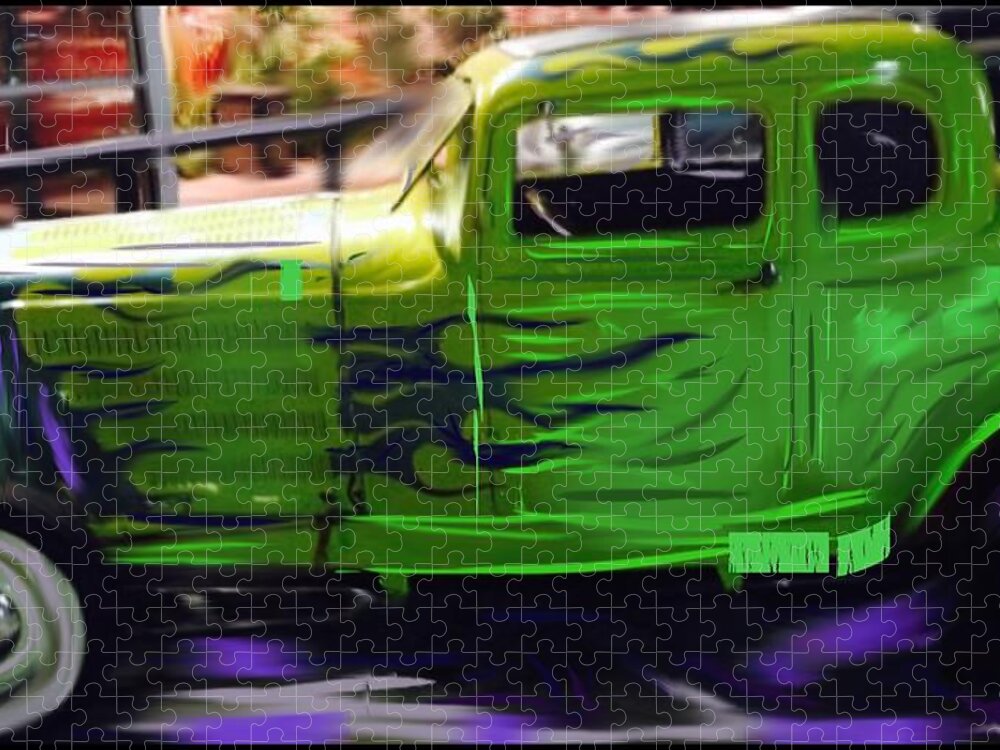 Car Jigsaw Puzzle featuring the digital art Green Hotrod by Angela Weddle