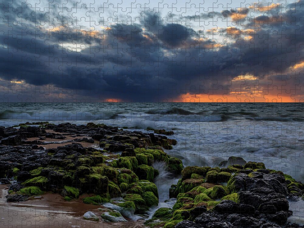 Sunset Jigsaw Puzzle featuring the photograph Green Rocks by Robert Caddy