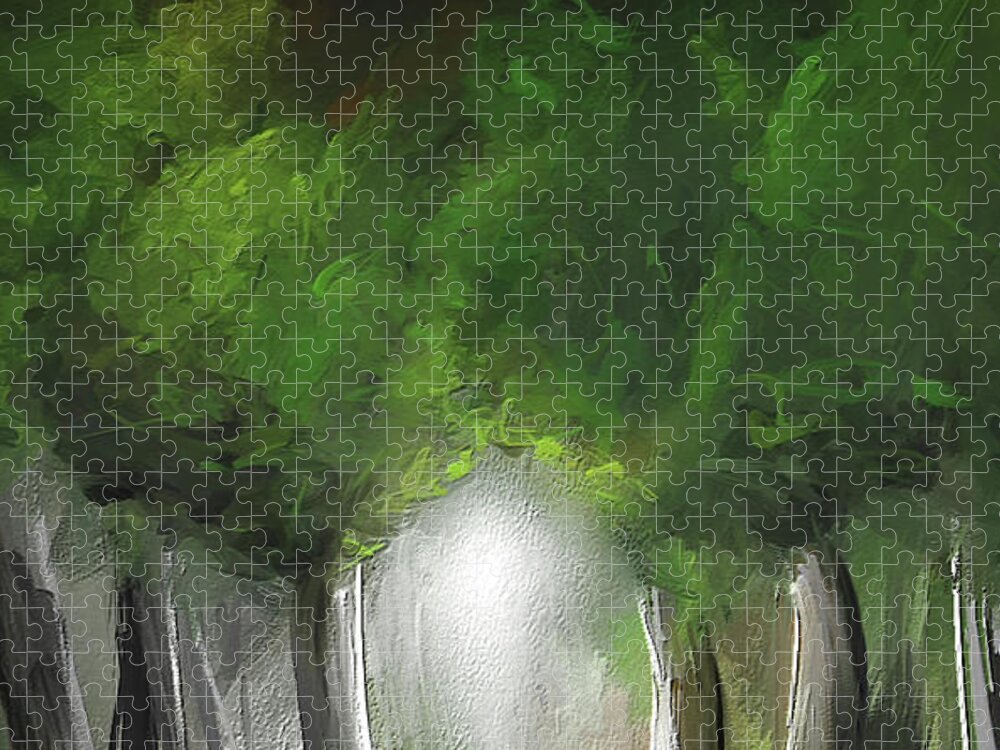 Green Jigsaw Puzzle featuring the painting Green Serenity - Green Abstract Art by Lourry Legarde