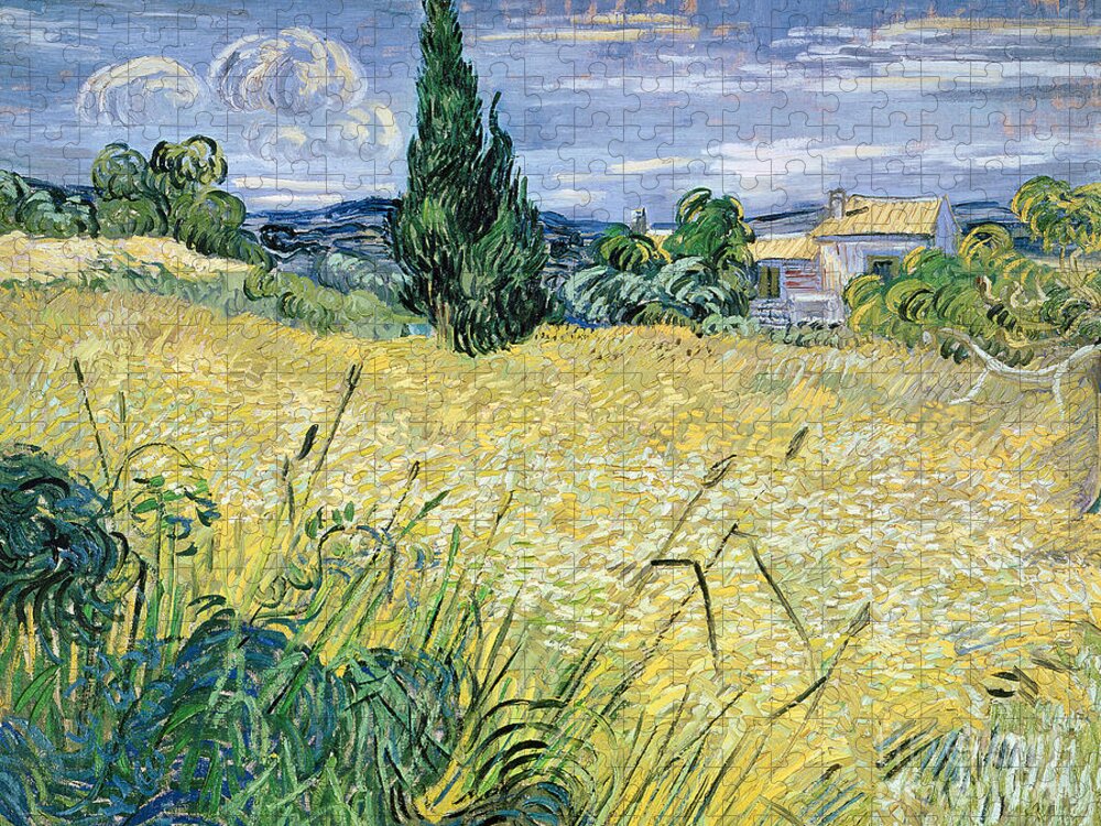 Vincent Van Gogh Jigsaw Puzzle featuring the painting Green Wheatfield with Cypress by Vincent van Gogh