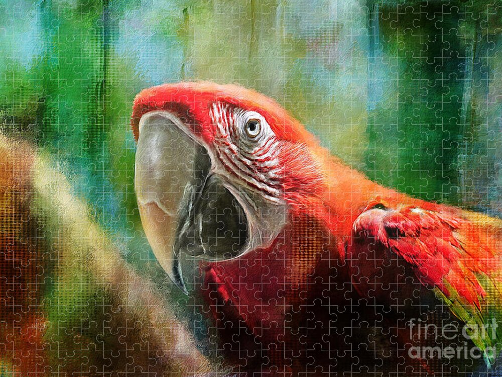 Macaw Jigsaw Puzzle featuring the digital art Green Winged Macaw by Lois Bryan
