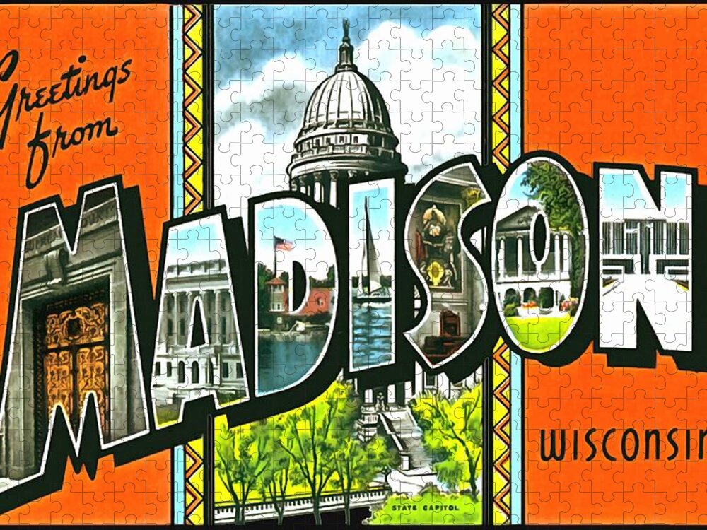 Vintage Collections Cites And States Jigsaw Puzzle featuring the photograph Greetings From Madison Wisconsin by Vintage Collections Cites and States