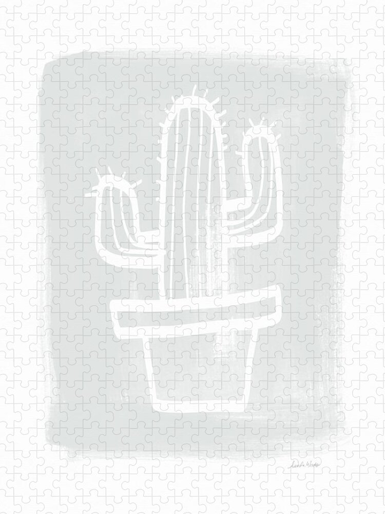 Cactus Jigsaw Puzzle featuring the painting Grey and White Cactus- Art by Linda Woods by Linda Woods