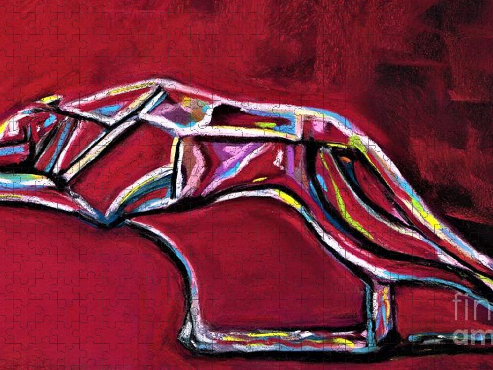 Greyhound Jigsaw Puzzle featuring the painting Greyhound Glass Figurine by Frances Marino