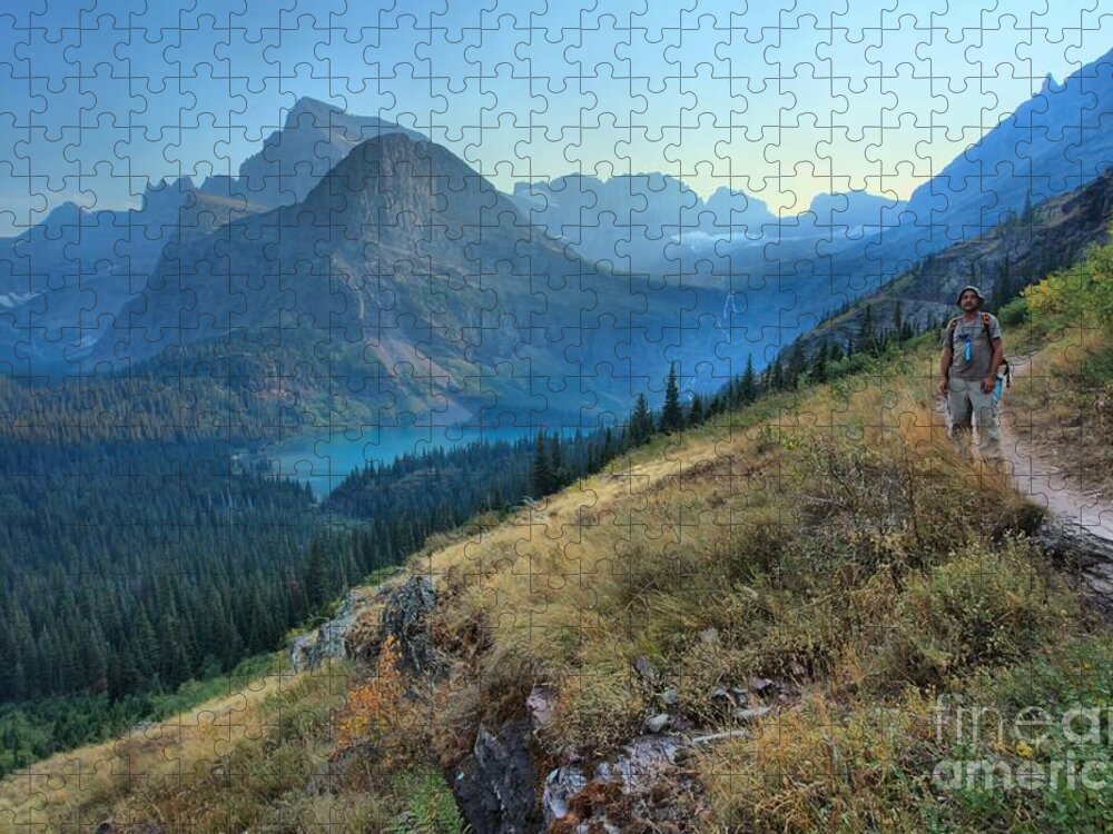Grinnell Jigsaw Puzzle featuring the photograph Grinnell Glacier Trail Hiker by Adam Jewell