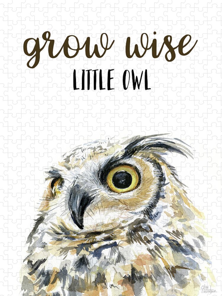 Grow Wise Little Owl Jigsaw Puzzle featuring the painting Grow Wise Little Owl by Olga Shvartsur