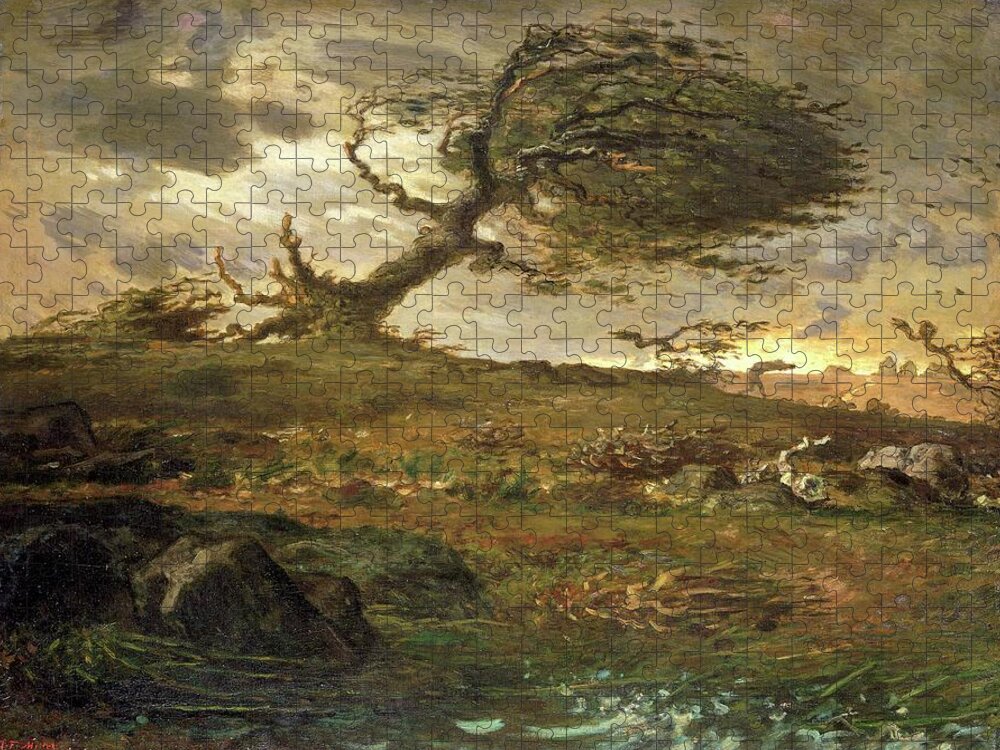 French Jigsaw Puzzle featuring the painting Gust of Wind by Jean Francois Millet