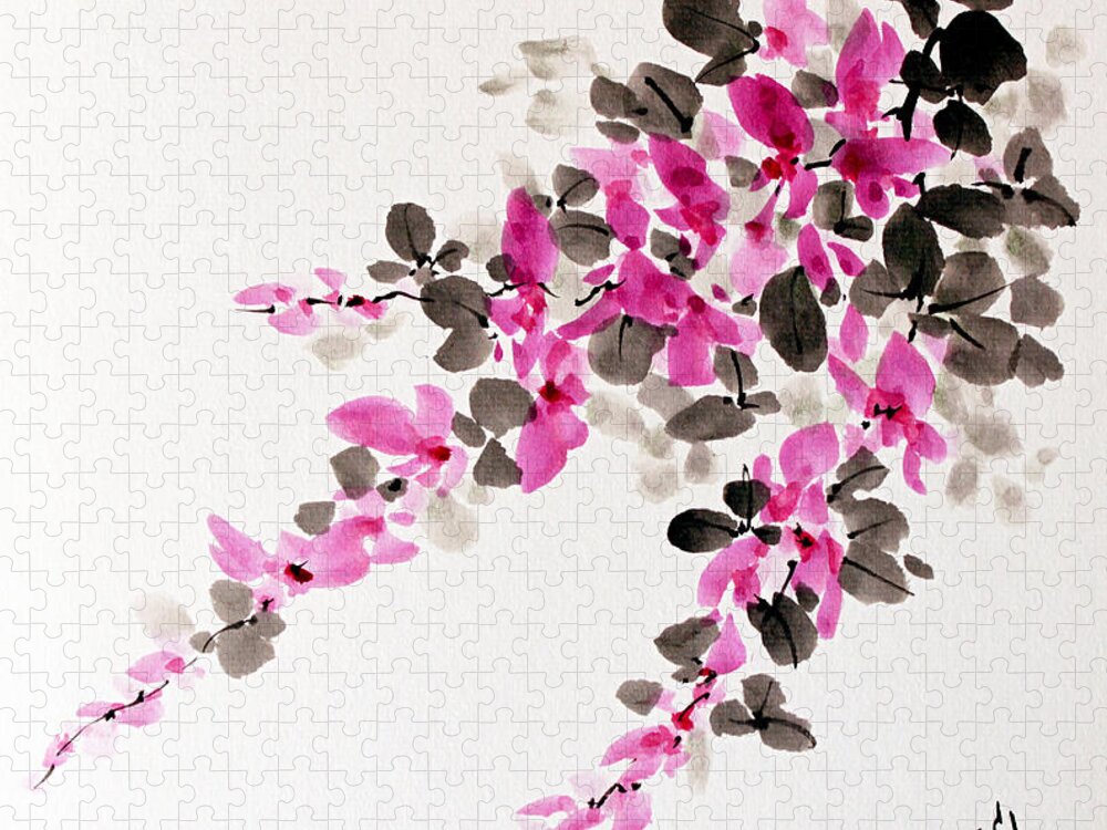 Autumn Flower Jigsaw Puzzle featuring the painting Hagi / Bush Clover by Fumiyo Yoshikawa