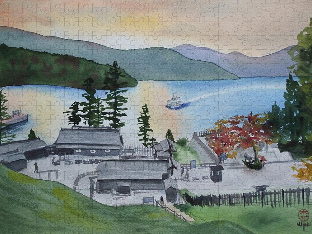 Hakone Jigsaw Puzzle featuring the painting Hakone Checkpoint by Kelly Miyuki Kimura