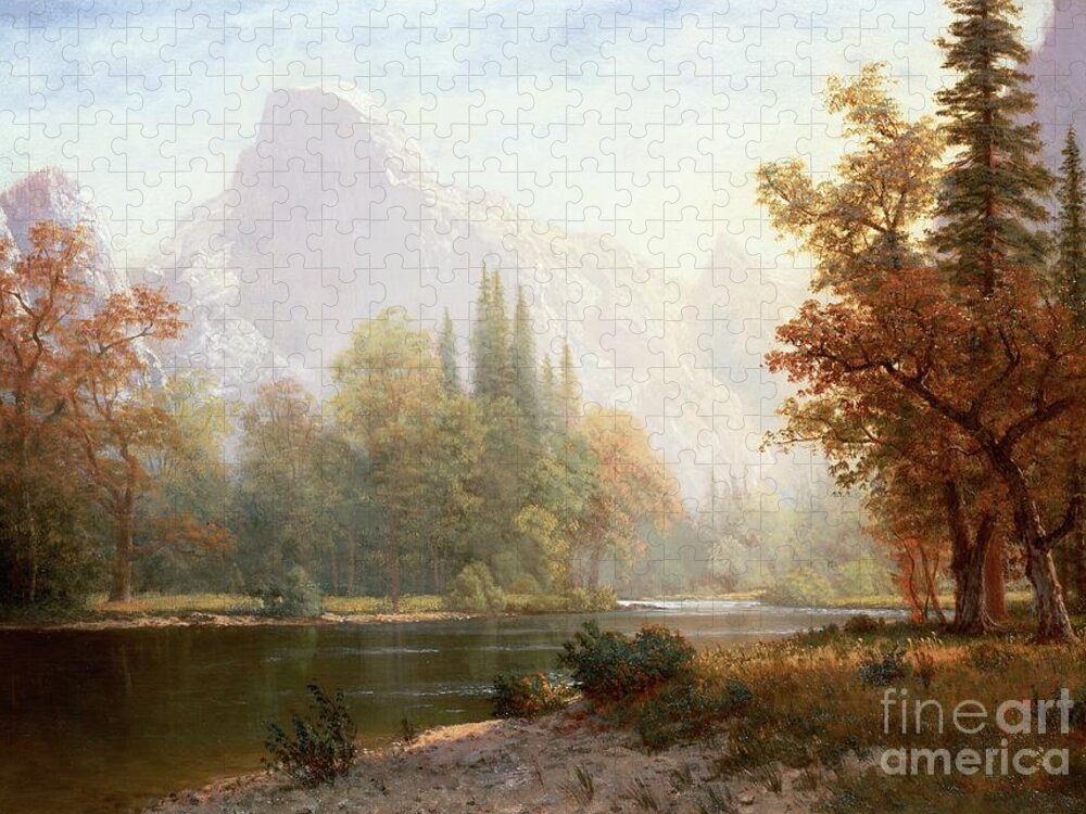 Albert Bierstadt Jigsaw Puzzle featuring the painting Half Dome Yosemite by Albert Bierstadt