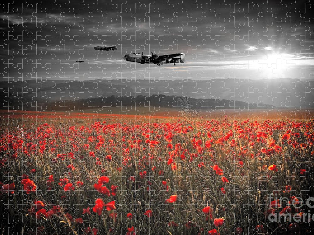 Handley Page Halifax Jigsaw Puzzle featuring the digital art Halifax Bomber Boys by Airpower Art