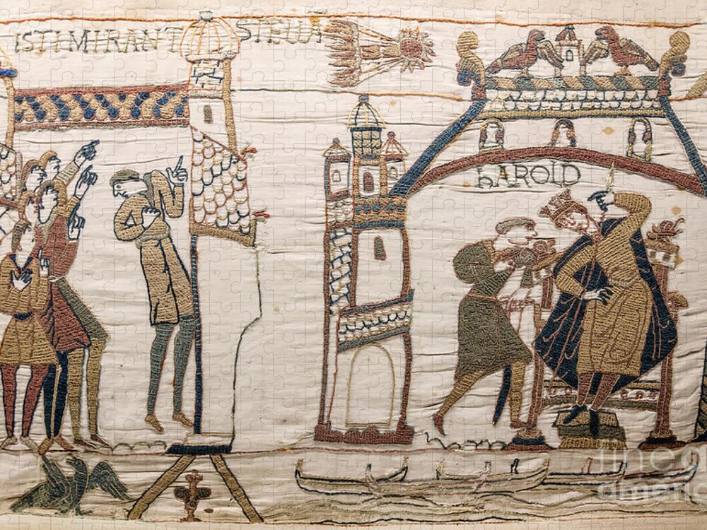 Science Jigsaw Puzzle featuring the photograph Halleys Comet Of 1066, Bayeux Tapestry by Science Source