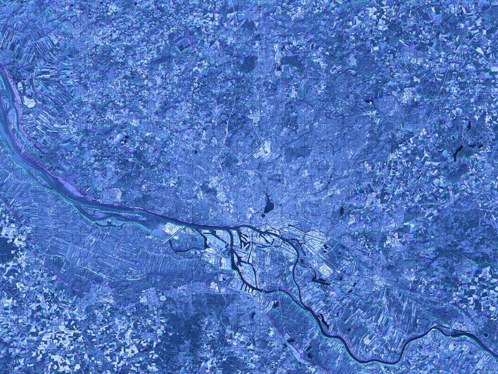 Hamburg Jigsaw Puzzle featuring the digital art Hamburg Abstract City Map Satellite Image Blue by Frank Ramspott