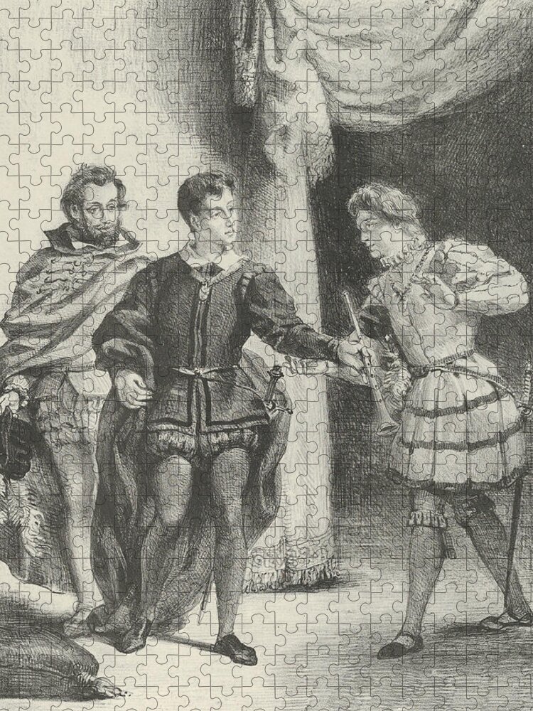 19th Century Art Jigsaw Puzzle featuring the relief Hamlet and Guildenstern by Eugene Delacroix