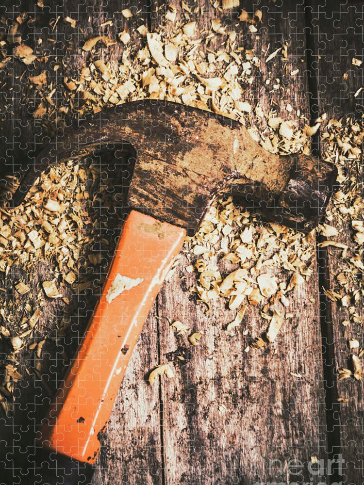 Carpentry Jigsaw Puzzle featuring the photograph Hammer details in carpentry by Jorgo Photography