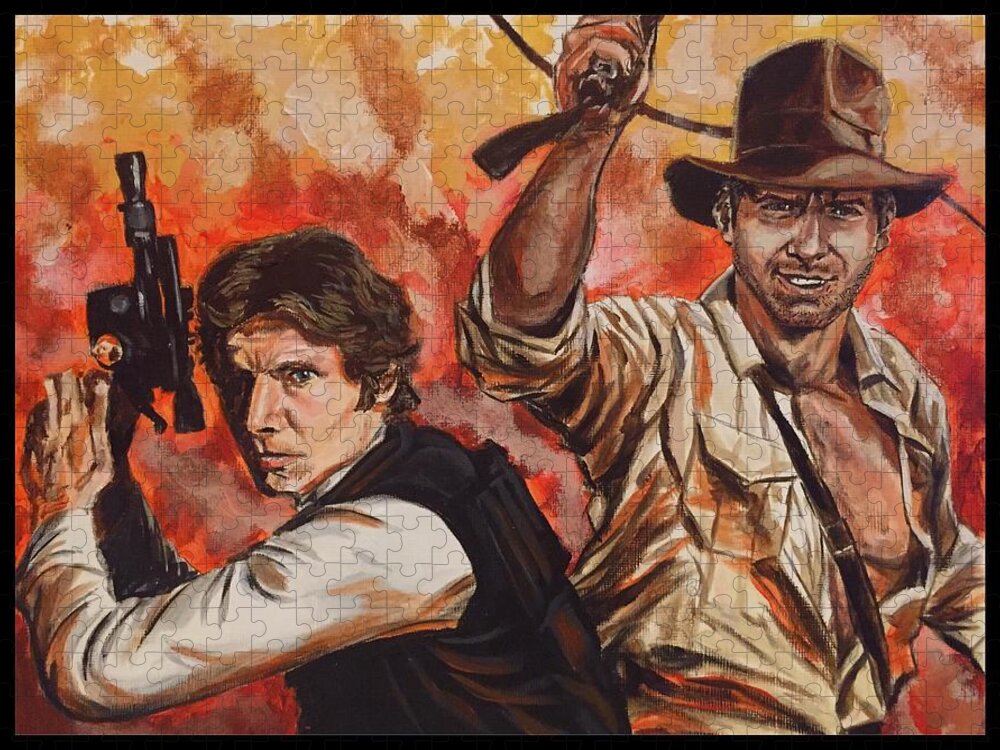 Han Solo Jigsaw Puzzle featuring the painting Han Solo and Indiana Jones by Joel Tesch