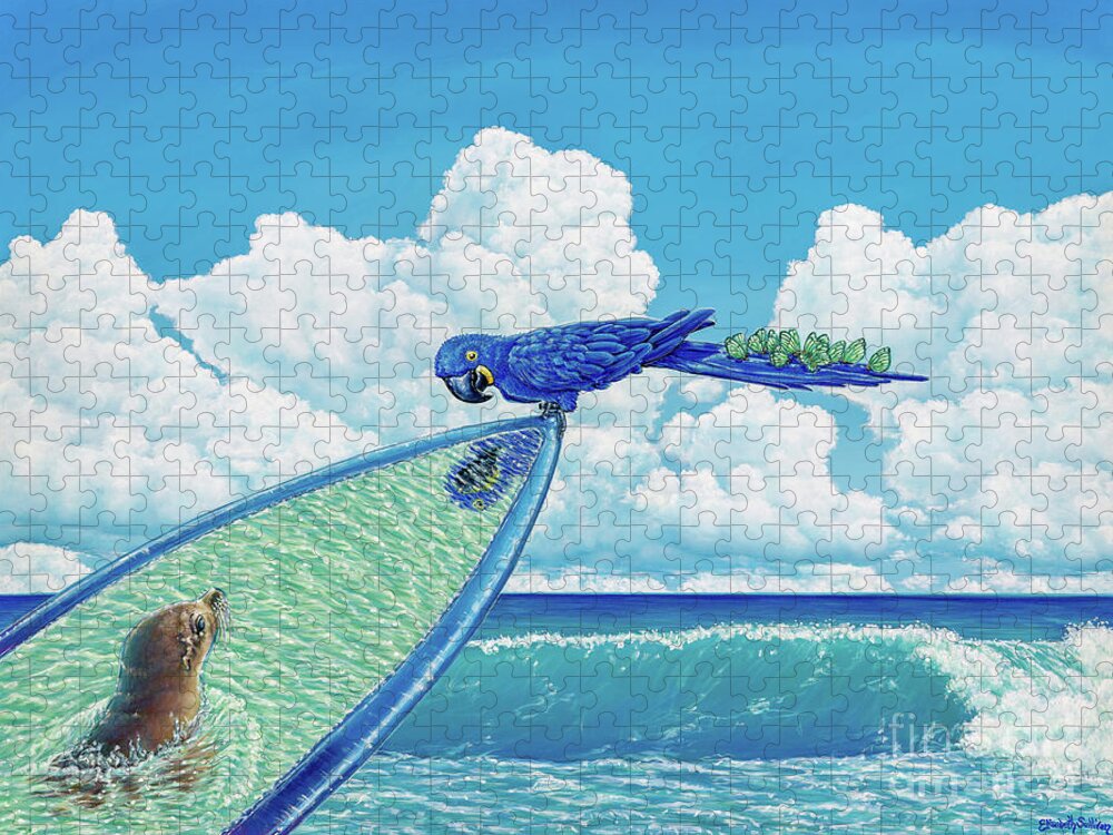 Sea Lion Jigsaw Puzzle featuring the painting Hang Ten by Elisabeth Sullivan