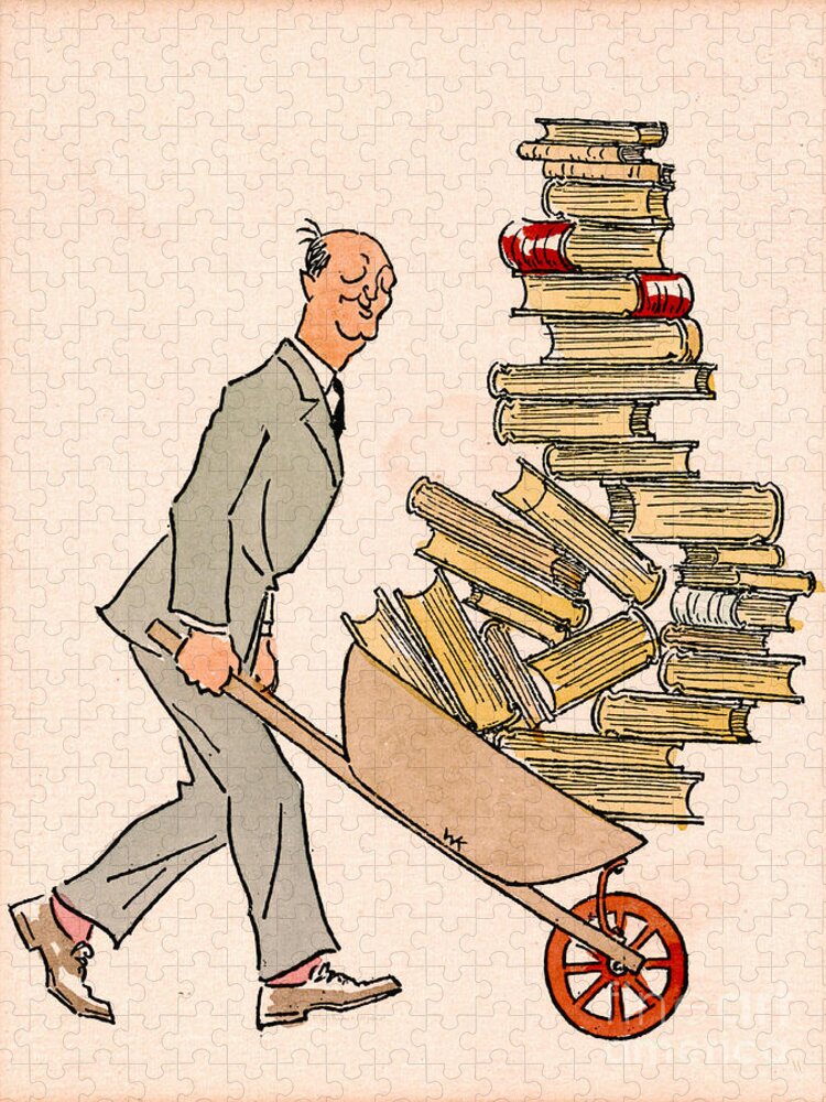 Happy Bibliophile 1930 Jigsaw Puzzle featuring the drawing Happy Bibliophile 1930 by Padre Art