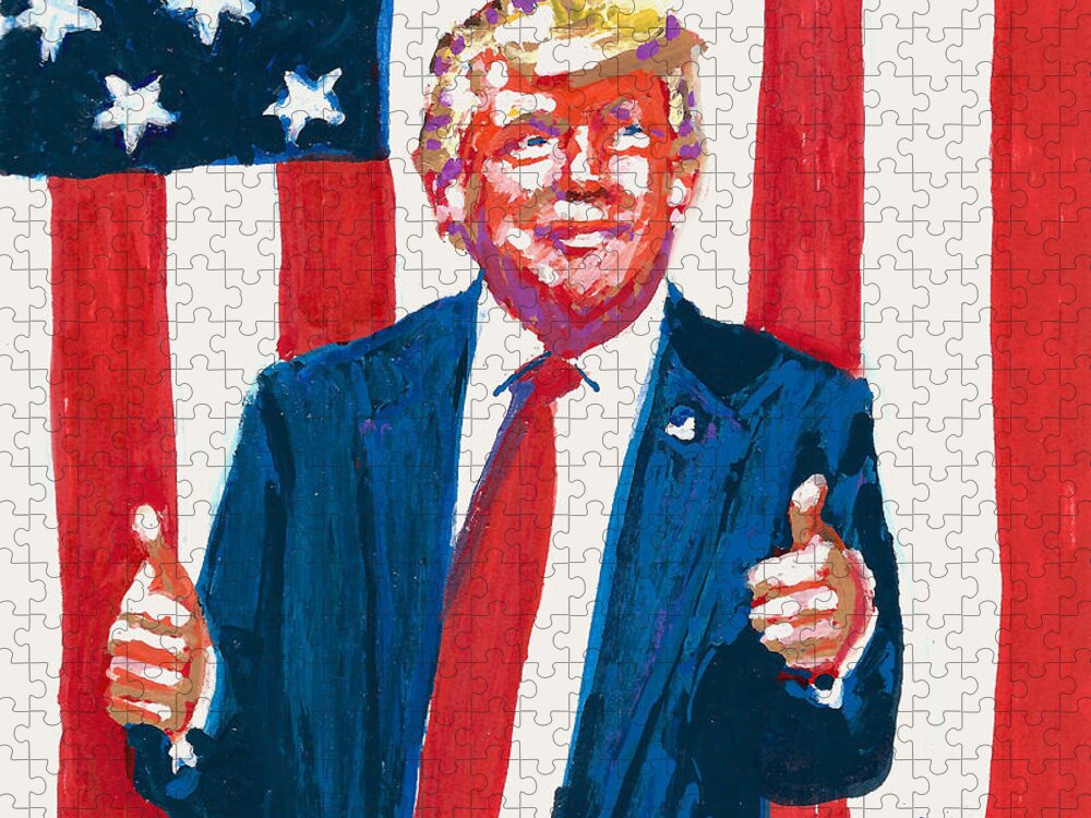 President Donald Trump Jigsaw Puzzle featuring the painting Happy Birthday President Trump by Candace Lovely