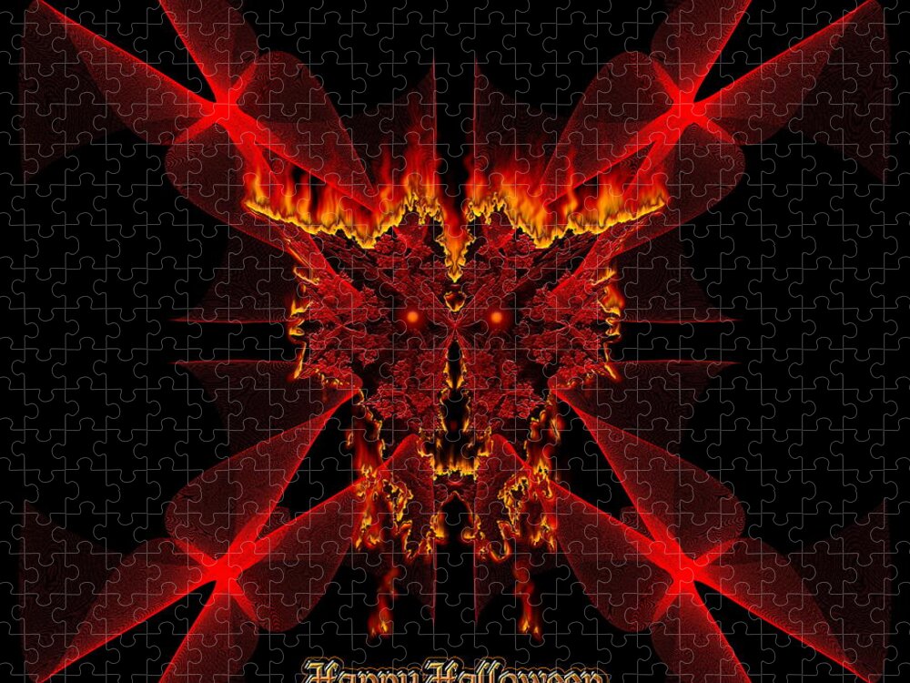 Halloween Jigsaw Puzzle featuring the digital art Happy Halloween SineDot Fractal Fire Demon by Rolando Burbon