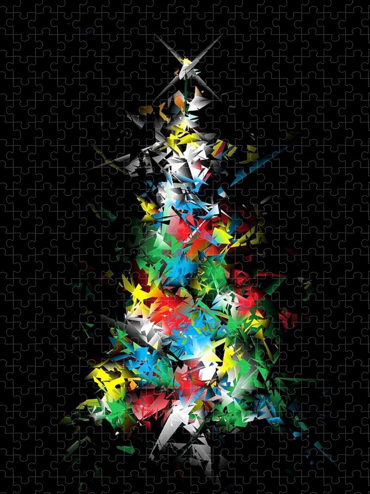 Christmas Card Jigsaw Puzzle featuring the digital art Happy Holidays - Abstract Tree - vertical by Ludwig Keck