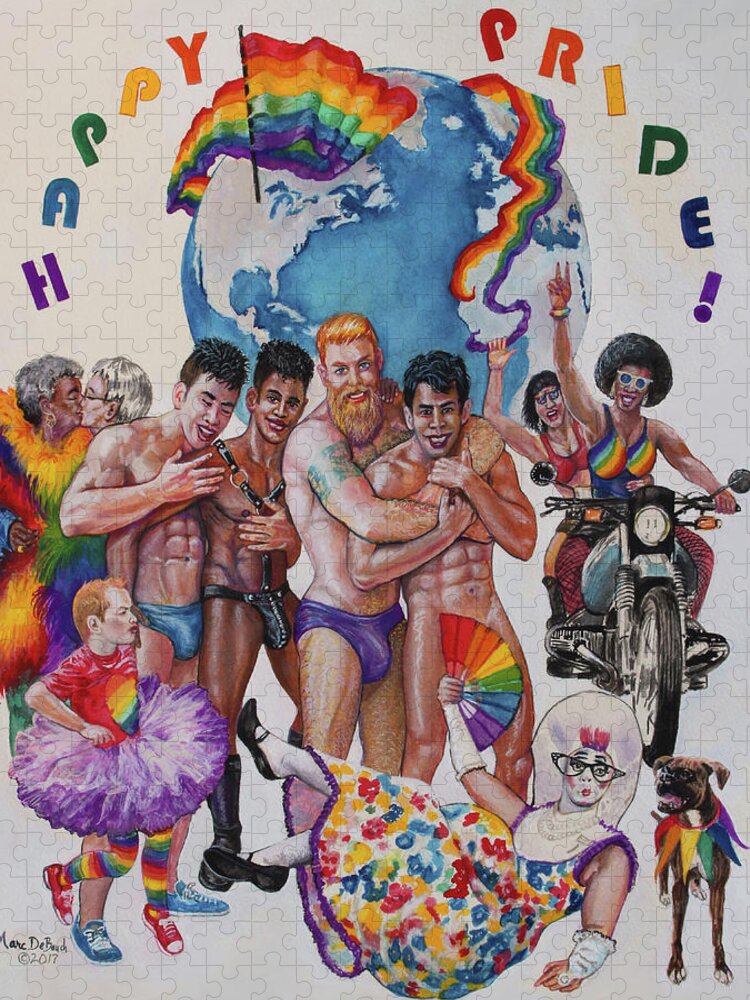 Gay Pride Jigsaw Puzzle featuring the painting Happy Pride by Marc DeBauch