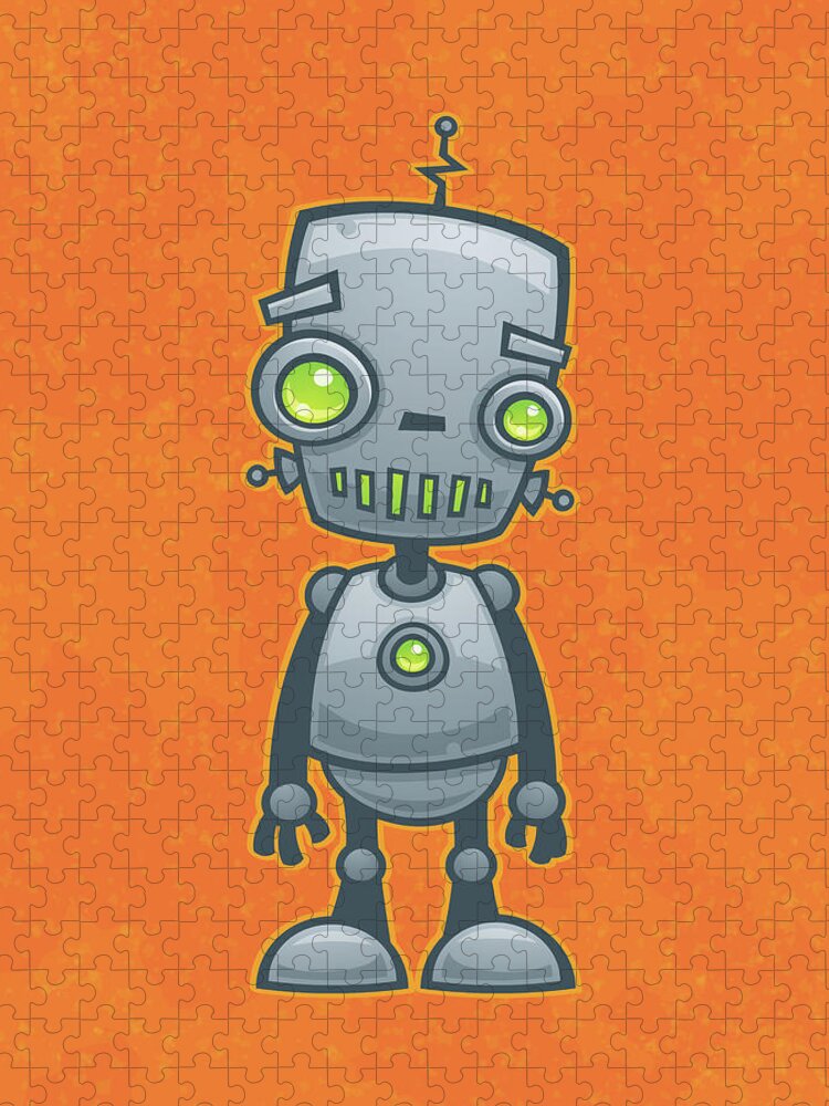 Robot Jigsaw Puzzle featuring the digital art Happy Robot by John Schwegel