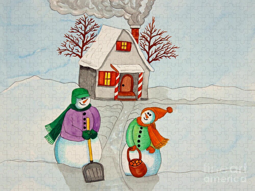 Home Jigsaw Puzzle featuring the painting Happy Winter Home by Norma Appleton