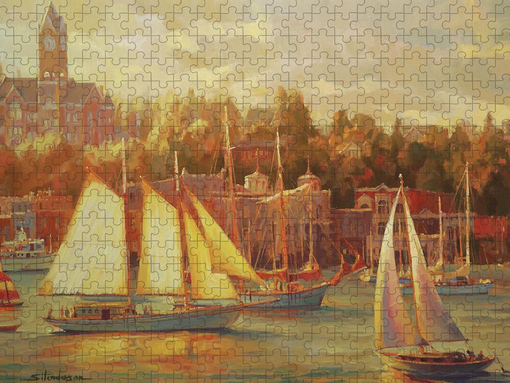 Nostalgia Jigsaw Puzzle featuring the painting Harbor Faire by Steve Henderson