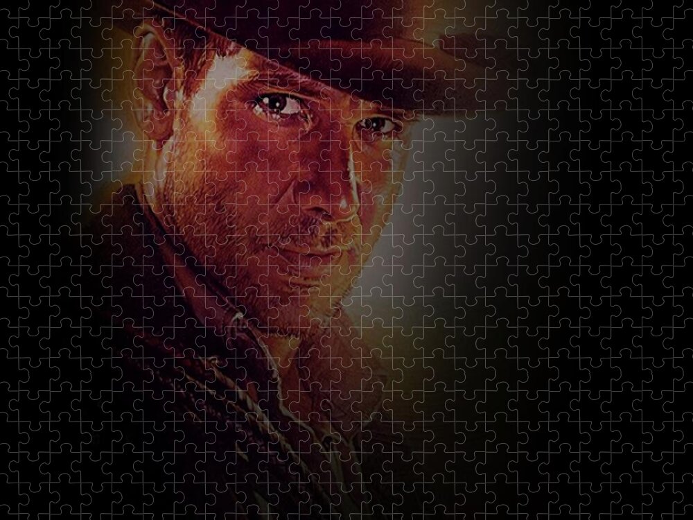 Harrison Ford Jigsaw Puzzle featuring the mixed media Harrison Ford As Indiana Jones by David Dehner