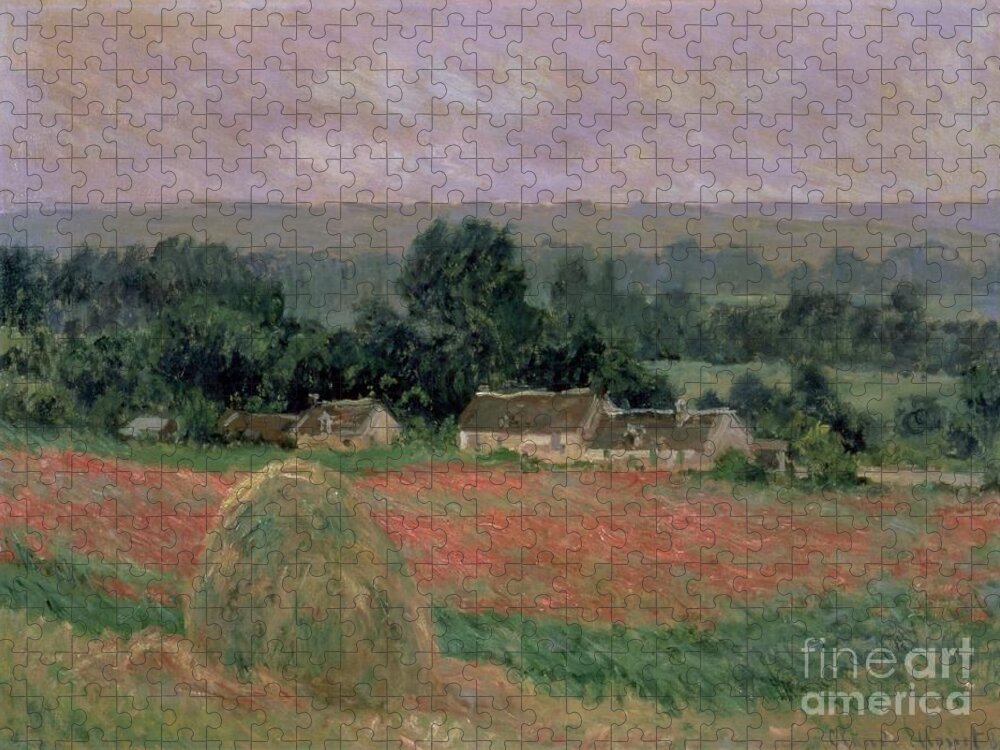 Haystack At Giverny Jigsaw Puzzle featuring the painting Haystack at Giverny, 1886 by Claude Monet