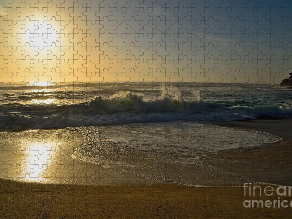 Hazy Golden Sunrise Jigsaw Puzzle featuring the photograph Hazy Golden Sunrise by Kaye Menner by Kaye Menner