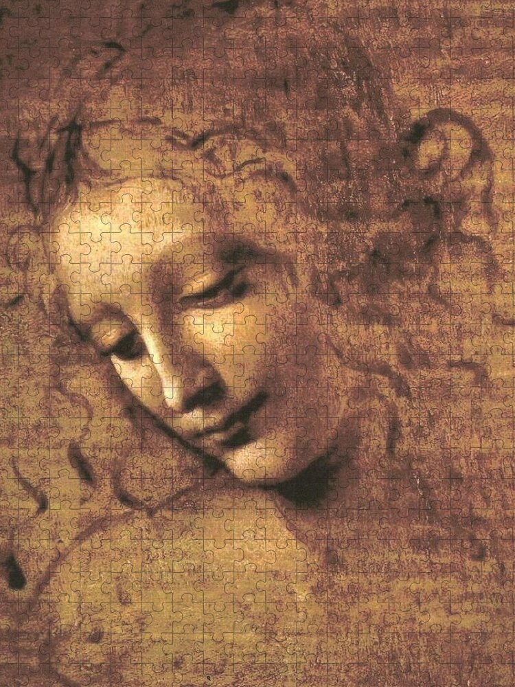 Leonardo Da Vinci Jigsaw Puzzle featuring the painting Head Of A Woman by Leonardo Da Vinci