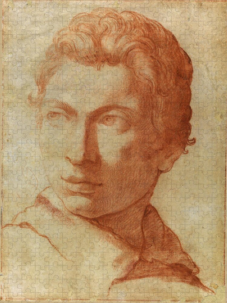 Alessandro Tiarini Jigsaw Puzzle featuring the drawing Head of a young man by Alessandro Tiarini
