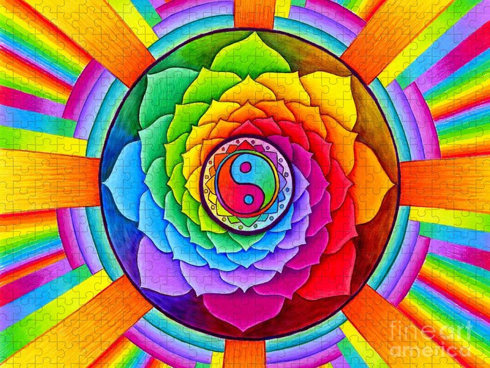 Mandala Jigsaw Puzzle featuring the drawing Healing Lotus by Rebecca Wang
