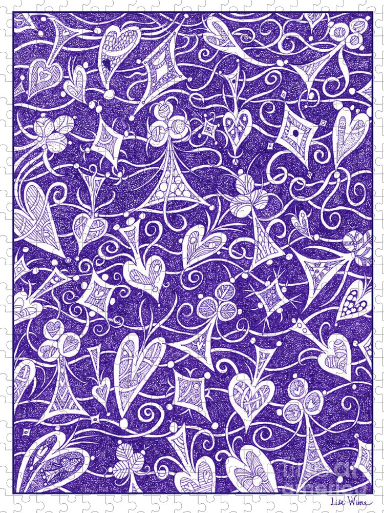 Lise Winne Jigsaw Puzzle featuring the drawing Hearts, Spades, Diamonds And Clubs In Purple by Lise Winne